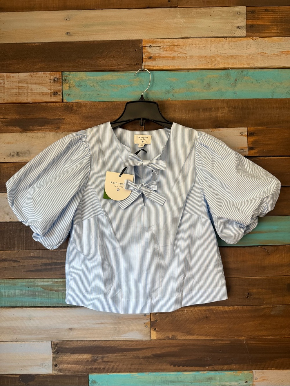 NWT Kate Spade x Target Stripe Puff Short Sleeve Blouse Blue White Bow| Size XXS